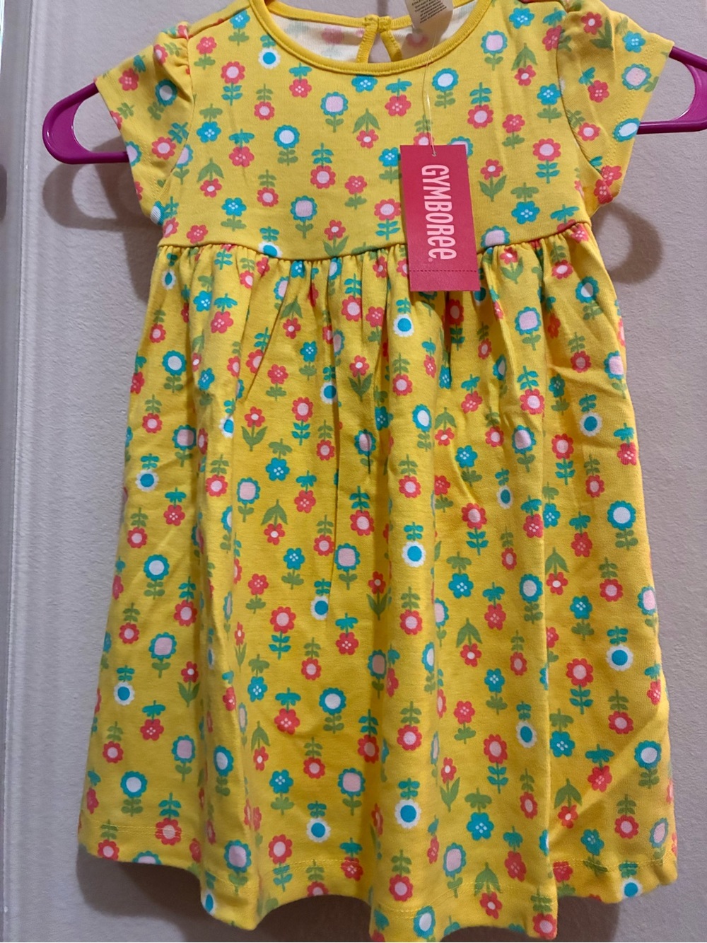 Gymboree Yellow Floral Knit Cap-Sleeve Dress